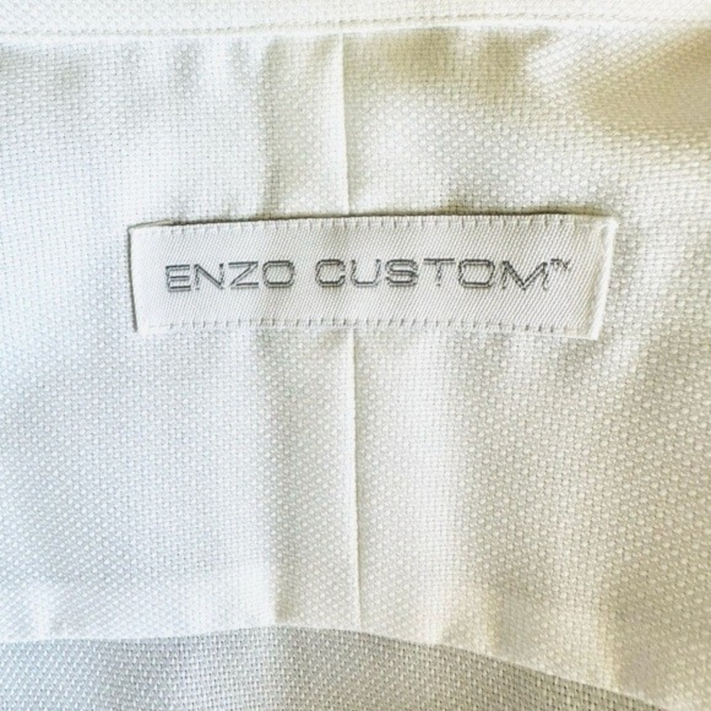 ENZO Men’s White Cotton Button Front Long Sleeve Dress Shirt Custom Fit Size M - Picture 6 of 7